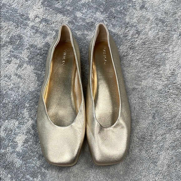 New Vince Leah Gold Metallic Ballet Flats Square Toe Ballerina Sz 10 - Picture 4 of 12